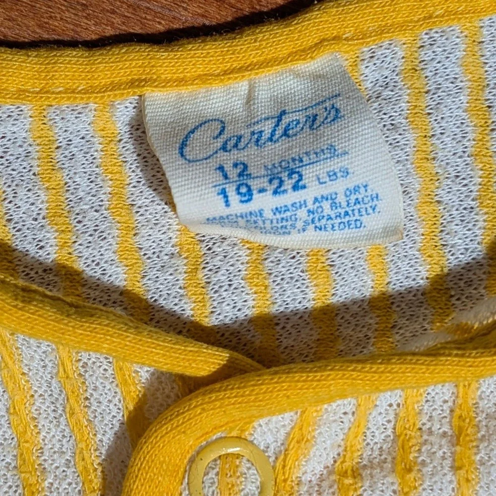 VTG Carter's Yellow White Stripe Baby Romper One Piece Terry Cloth 12M‎